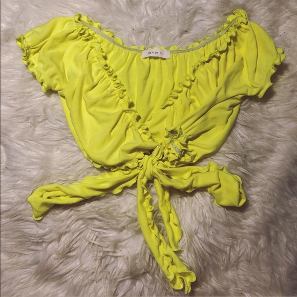 Tops - Tie Up Crop Top - Neon Yellow Tops - Tie Up Crop Top - Neon Yellow